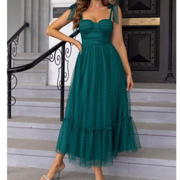 Classic Swiss Dot Formal Party Wedding Maxi Dress - Picture 1 of 8